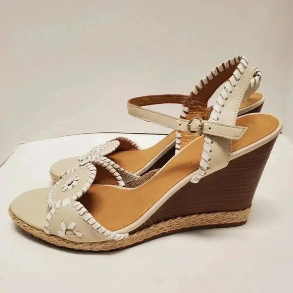 Jack Rogers | Bone Clare Rope Wedge Leather Sandal Size 11M - Picture 8 of 9
